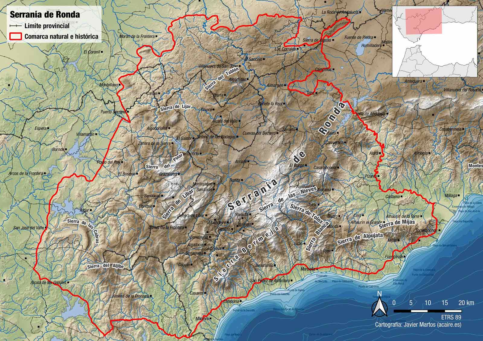 Mapa de la Serranía de Ronda